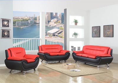 Image for Red/Black Leather Sofa & Loveseat w/Chrome Legs