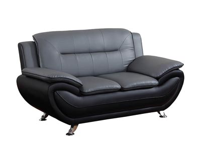 Image for Grey & Black Leather Look Loveseat w/Chrome Legs
