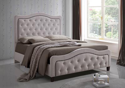 Cream Linen Upholstered Full Bed