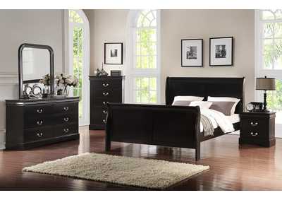 Black Full Sleigh Bed w/Dresser & Mirror