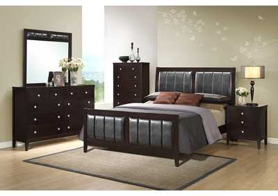 Espresso Upholstered/Panel Queen Bed w/Dresser & Mirror