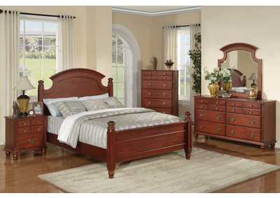 Cherry Panel/Low Poster King Bed w/Dresser & Mirror