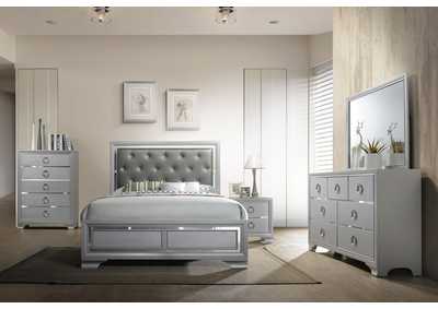 Silver Upholstered/Platform Queen Bed