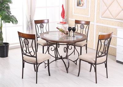 Image for Walnut Round Dining Table w/Faux Marble & Metal Base
