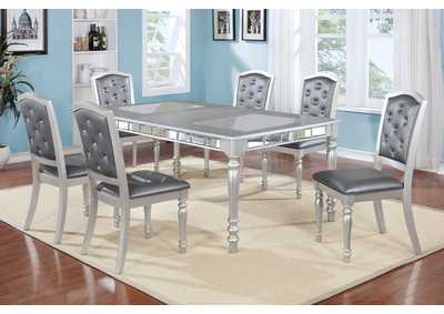 Silver Shimmer Mirror-Insert Dining Table w/18' Leaf