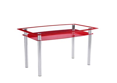Red/Chrome Glass Dining Table w/Storage Shelf
