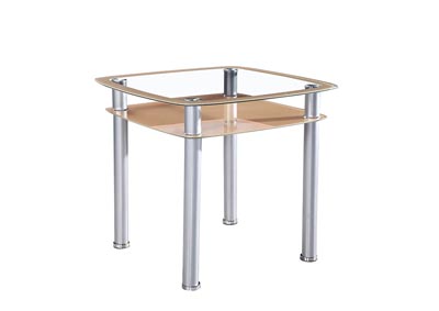 Beige/Gray Glass Counter Height Table w/Storage Shelf
