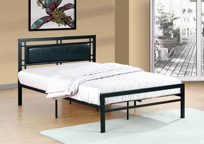 Black Upholstered/Metal Twin Bed
