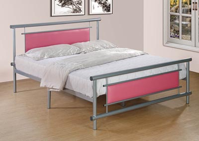 Image for Pink Upholstered/Gray Metal Twin Bed