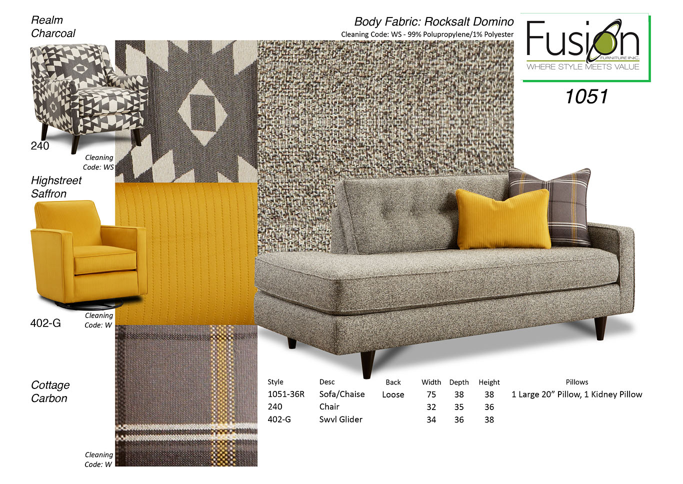 Rocksalt Domino (Revolution) Rocksalt Domino Sofa/Chaise,Fusion Furniture Inc
