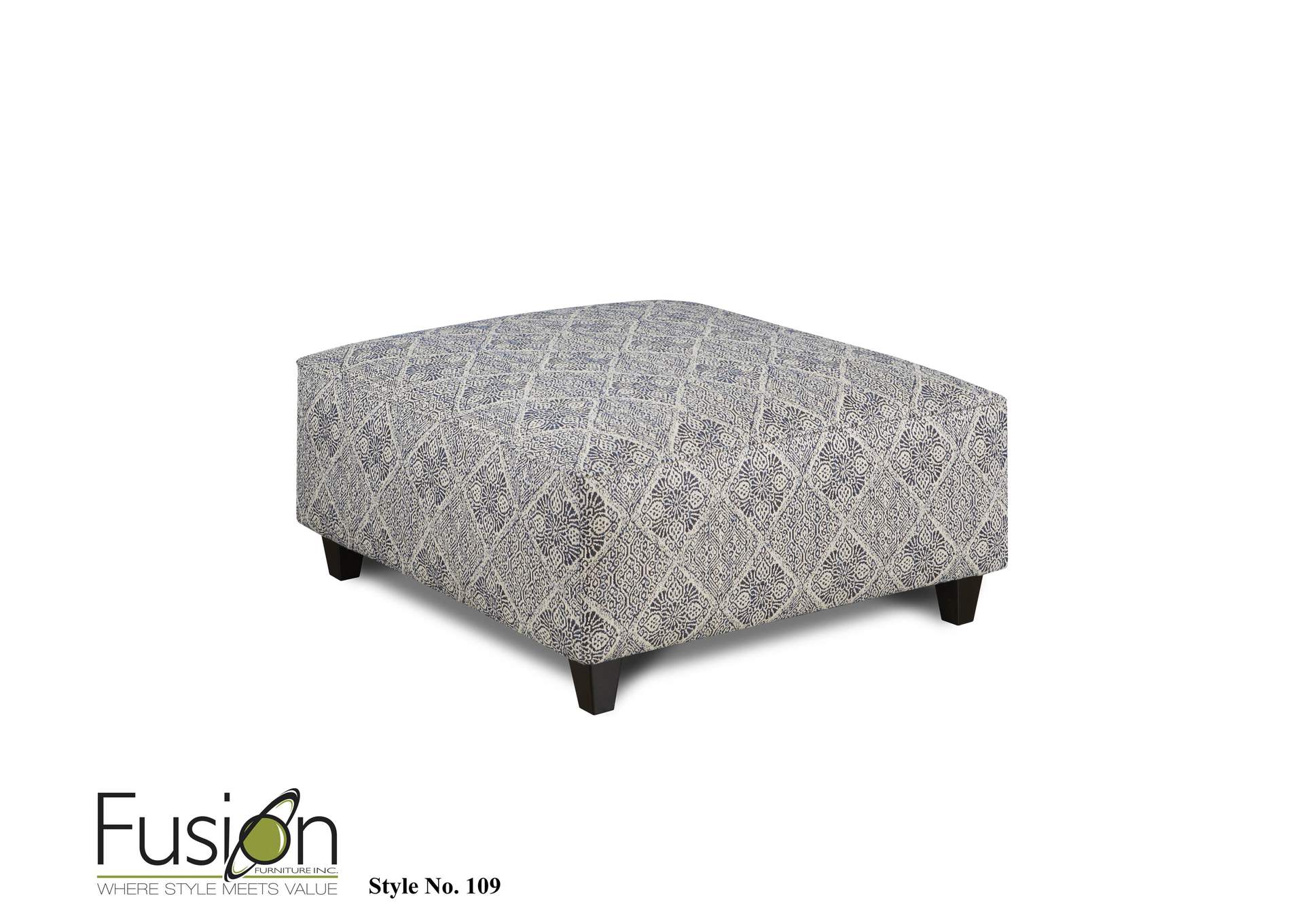Catalina Linen Indigo Federal Cocktail Ottoman,Fusion Furniture Inc