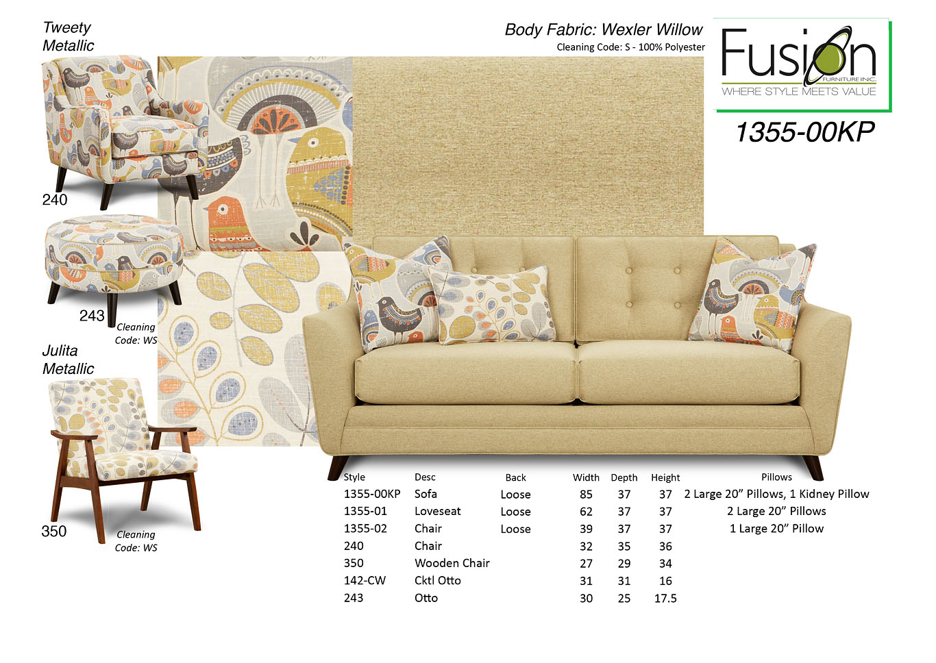 Wexler Willow Wexler Willow Sofa w/Loveseat,Fusion Furniture Inc