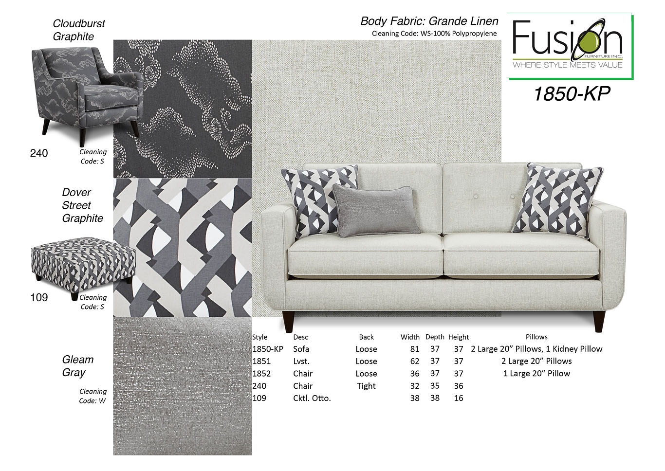 Grande Linen (Revolution) Grande Linen Sofa,Fusion Furniture Inc