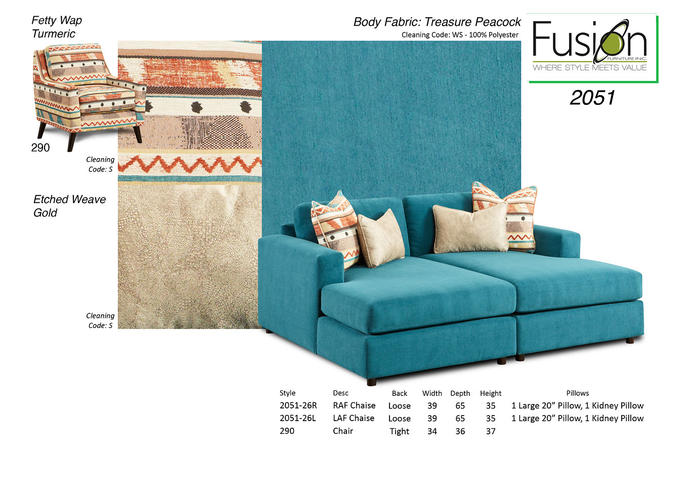 Treasure Peacock Treasure Peacock Chaise,Fusion Furniture Inc