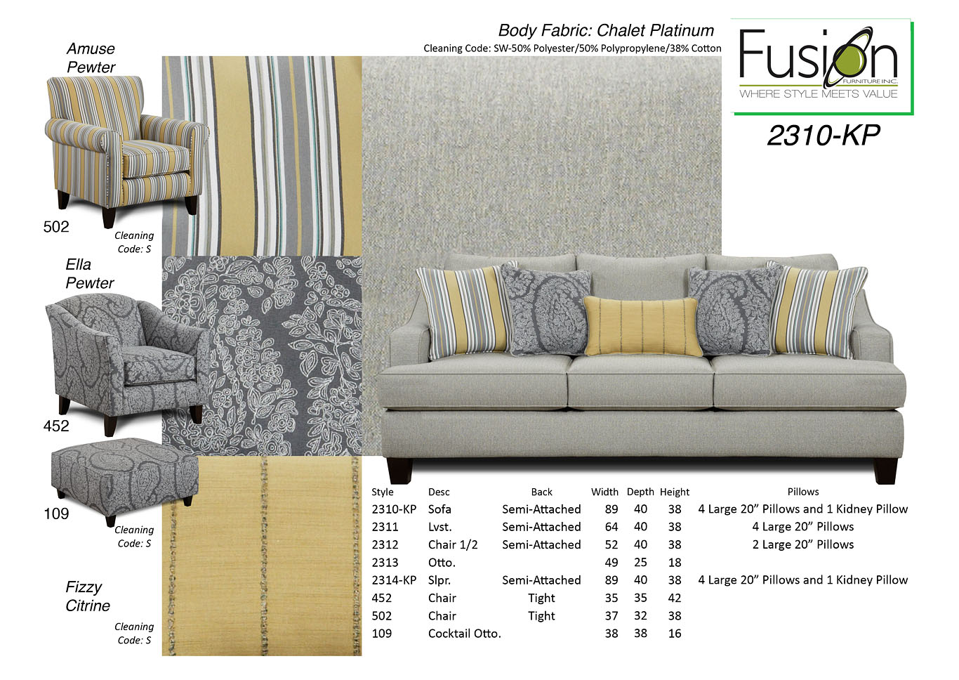Chalet Platinum Chalet Platinum Chair 1/2,Fusion Furniture Inc