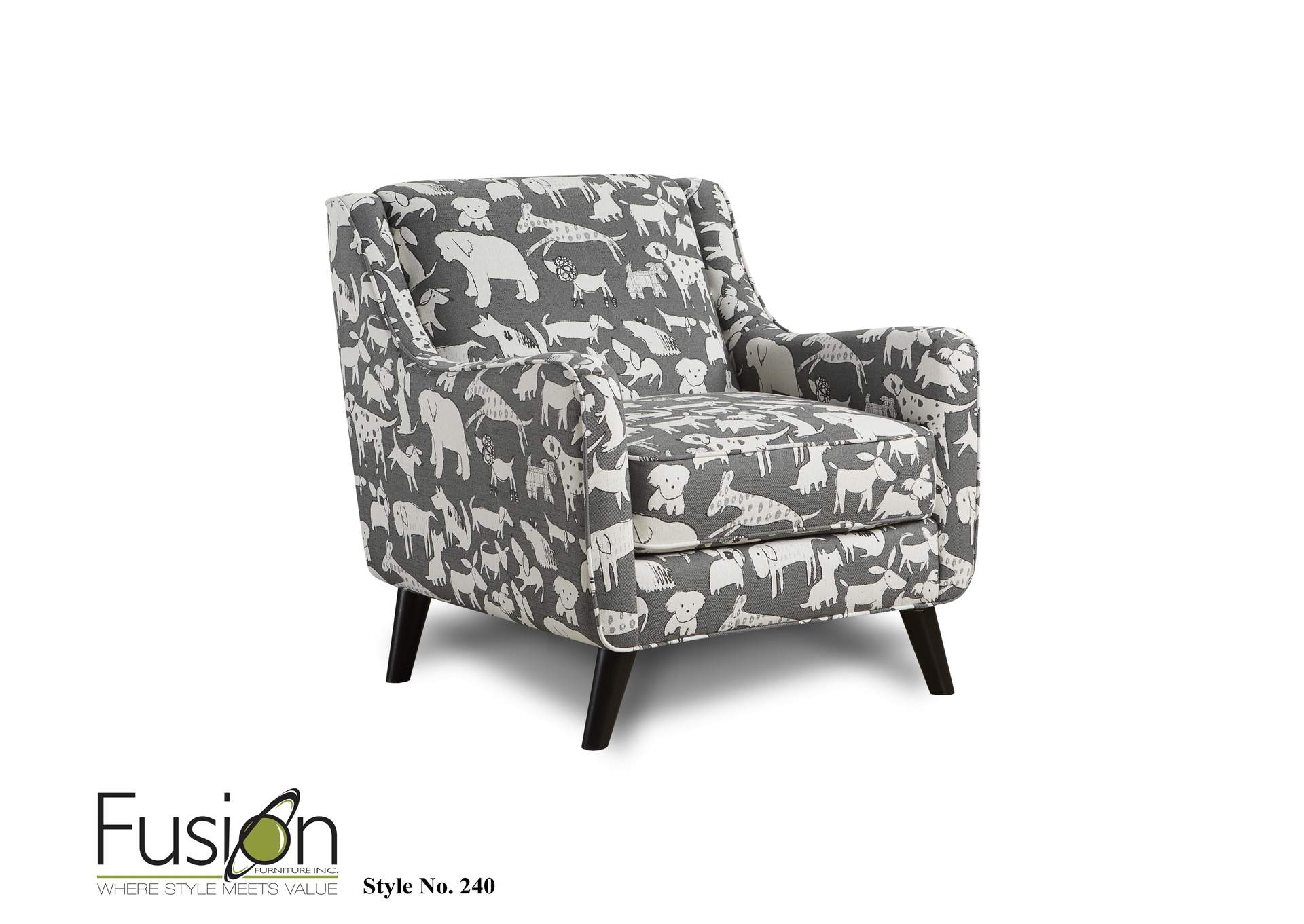 Popstitch Shell (Livesmart) Doggie Graphite Accent Chair,Fusion Furniture Inc
