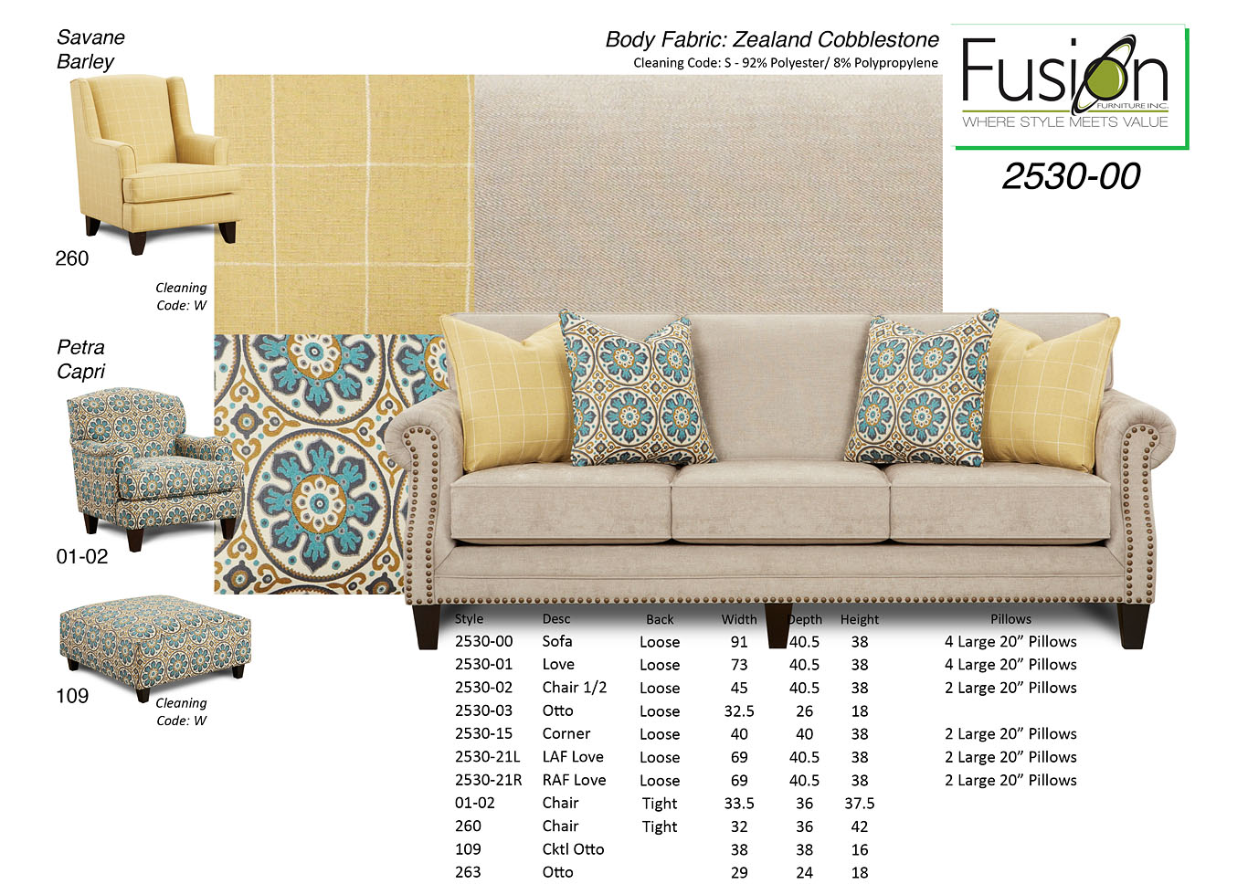 Zealand Cobblestone Zealand Cobblestone Sofa,Fusion Furniture Inc