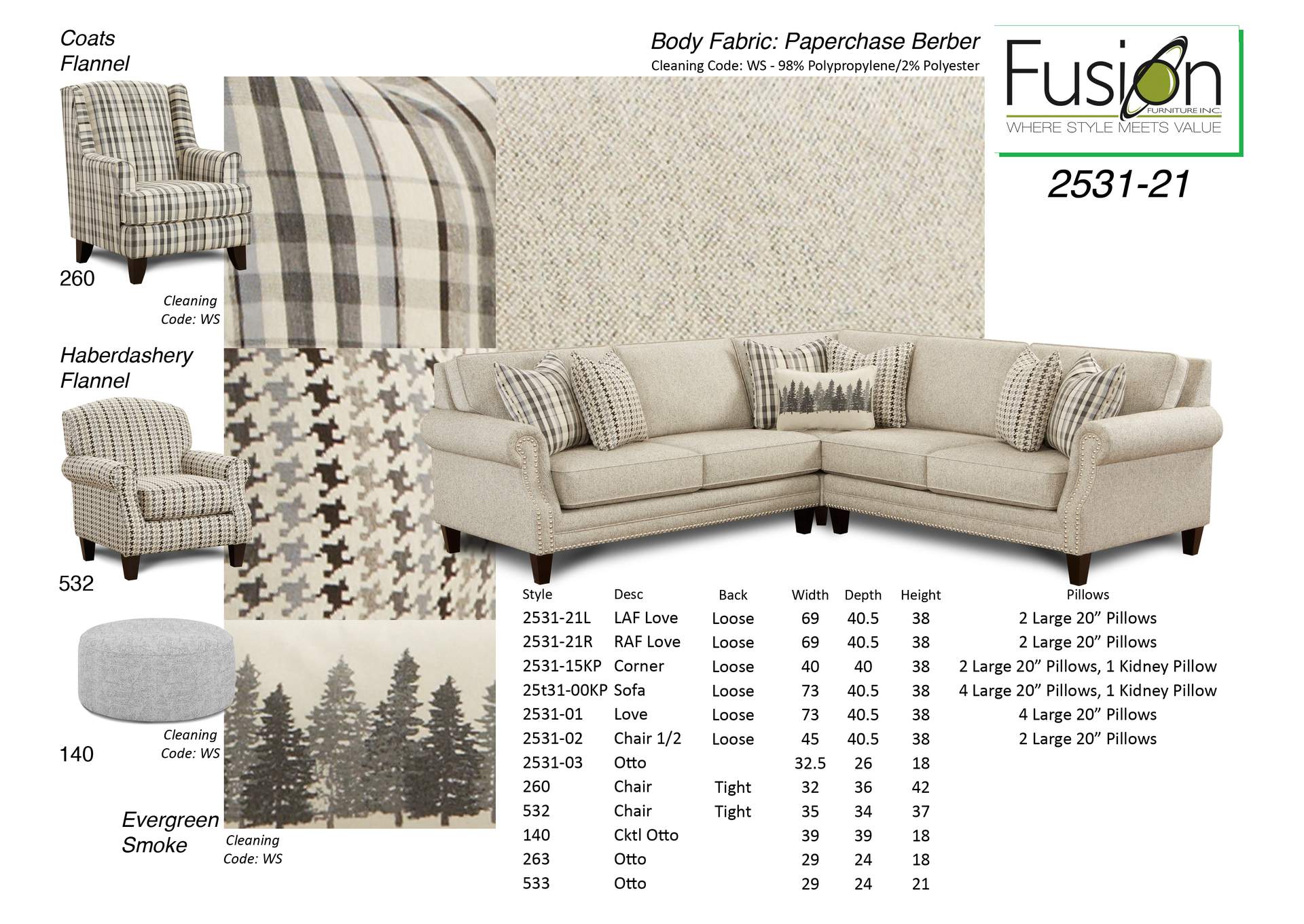 Paperchase Berber (Revolution) Haberdashery Flannel Cocktail Ottoman,Fusion Furniture Inc