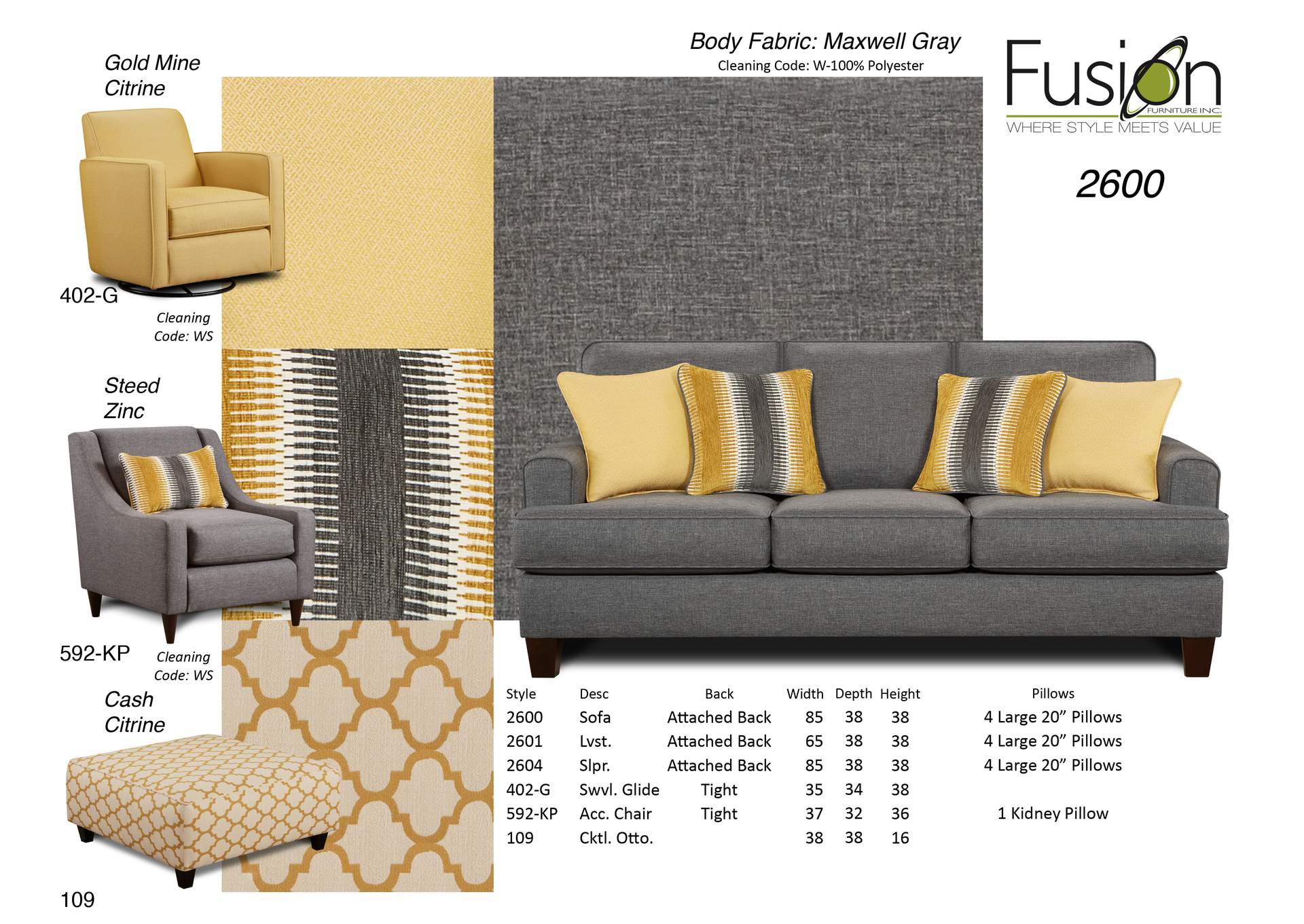 Maxwell Gray Maxwell Gray Sofa,Fusion Furniture Inc