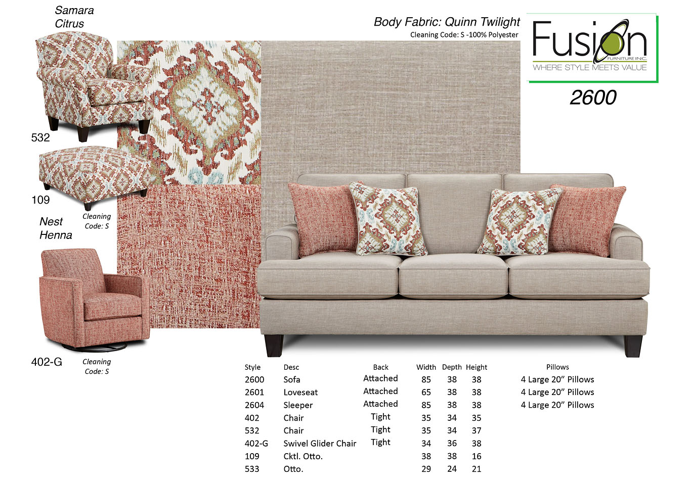 Quinn Twilight Quinn Twilight Sofa,Fusion Furniture Inc