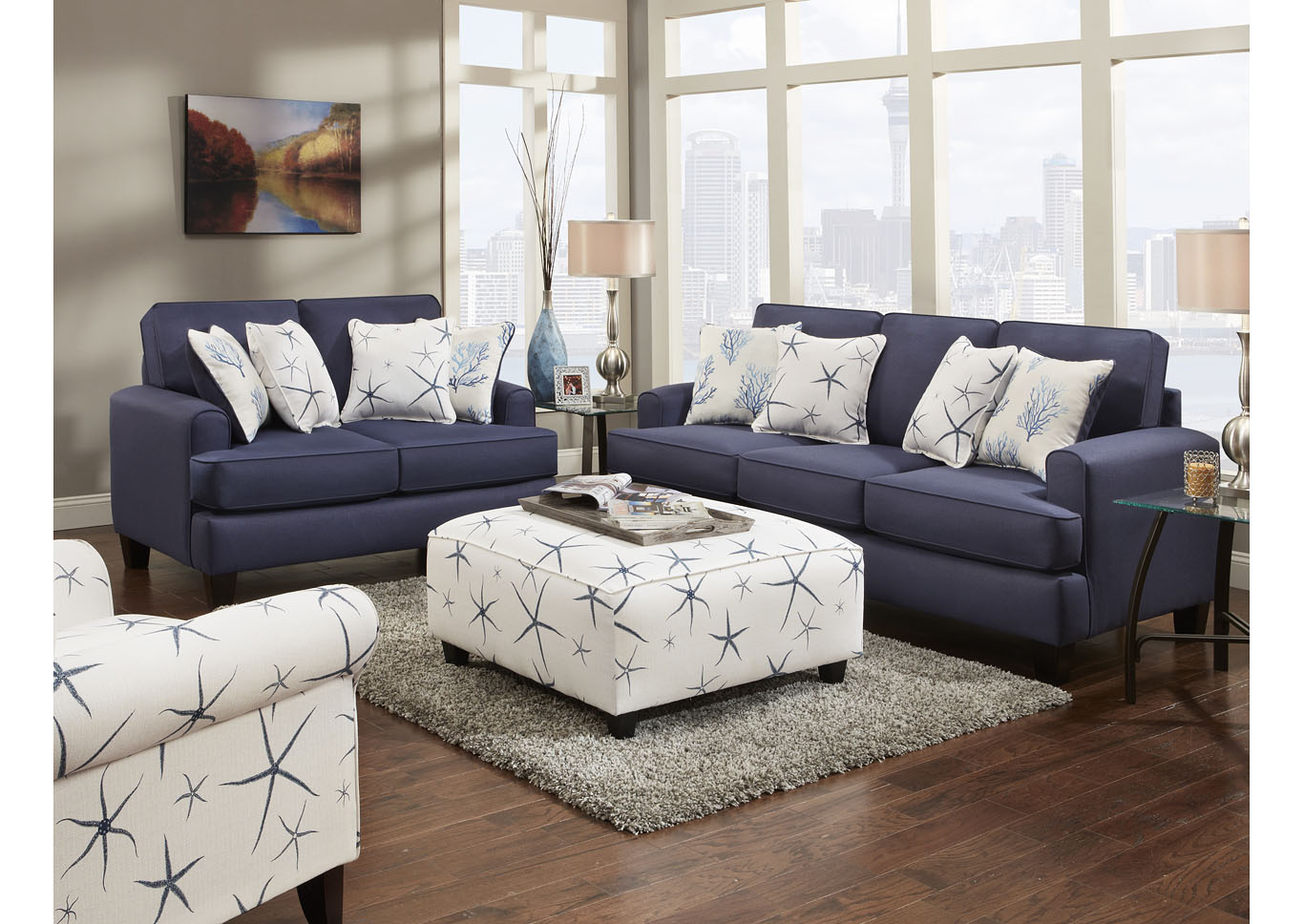 Stoked Cadet (Revolution) Sea Star Admiral Cocktail Ottoman,Fusion Furniture Inc