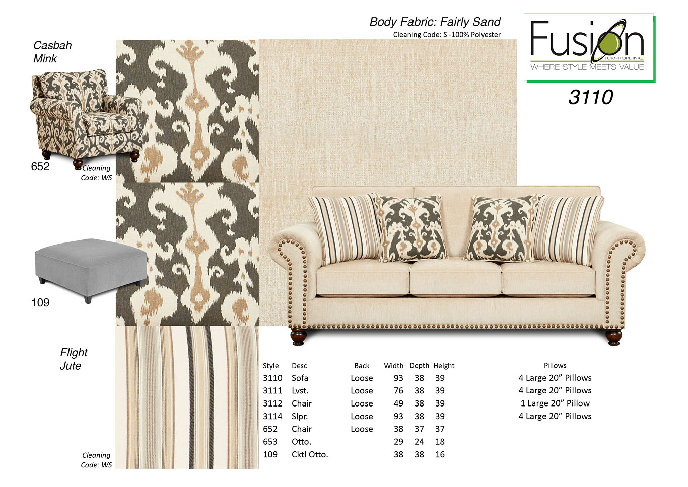 Fairly Sand Casbah Mink Cocktail Ottoman,Fusion Furniture Inc