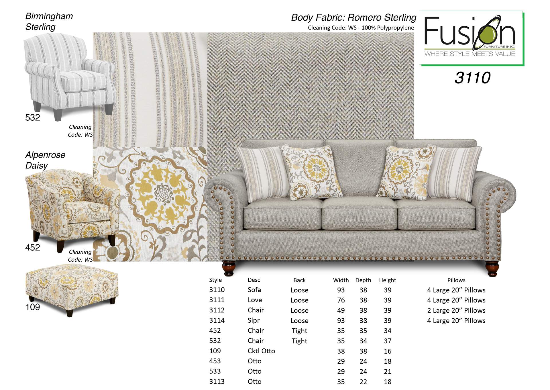 Romero Sterling (Revolution) Cloudy Sofa,Fusion Furniture Inc