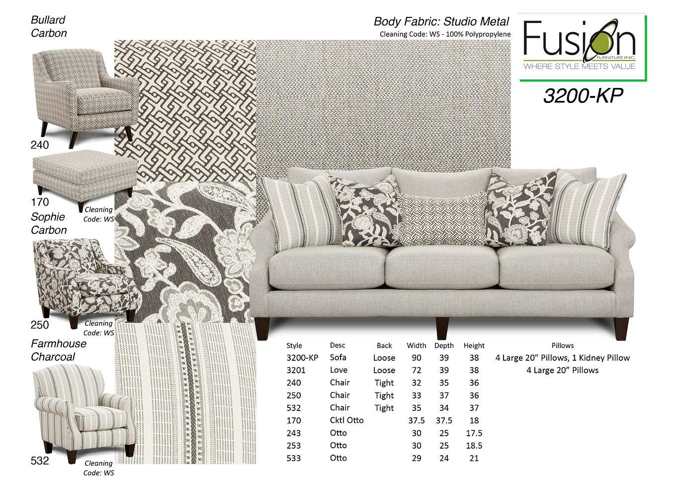 Studio Metal (Revolution) Studio Metal Sofa,Fusion Furniture Inc