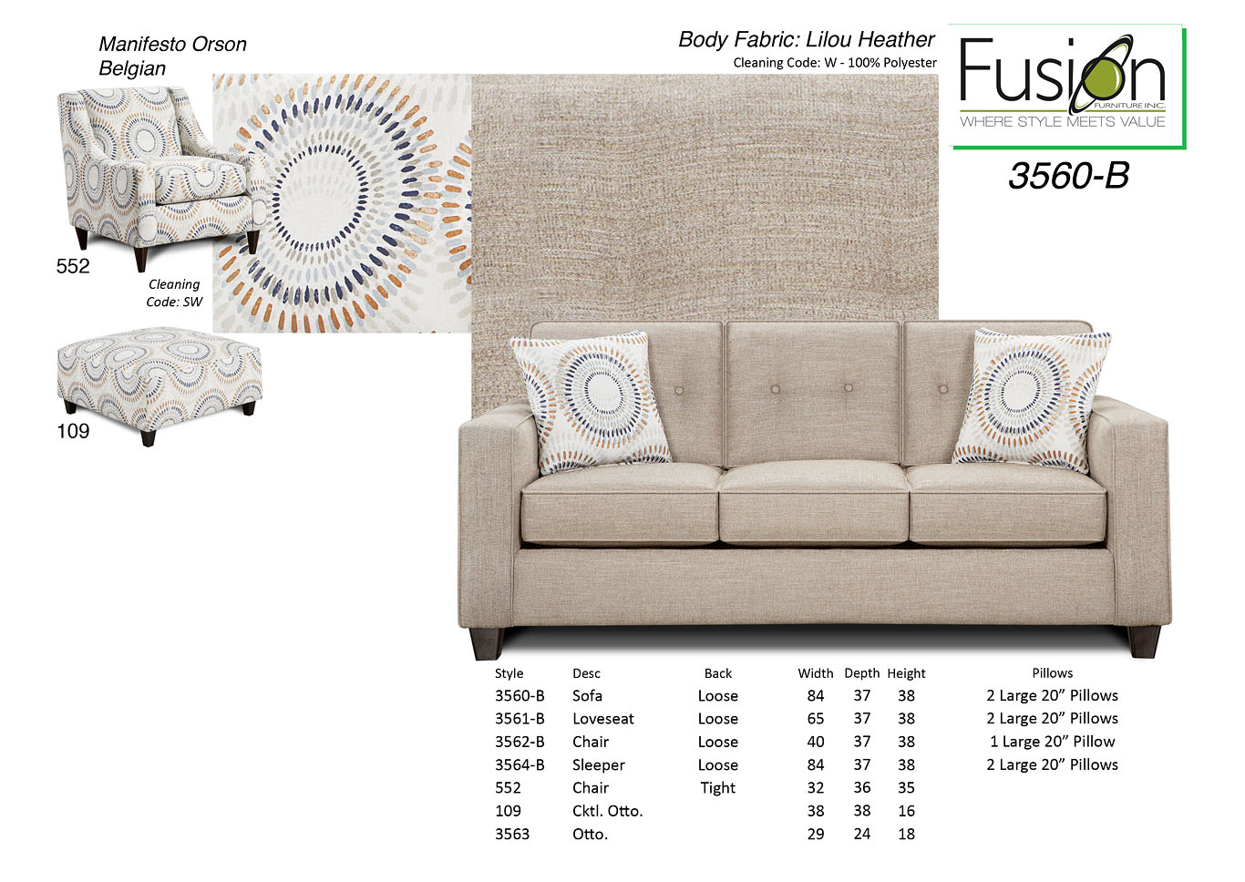 Lilou Heather  Sofa /Loveseat,Fusion Furniture Inc