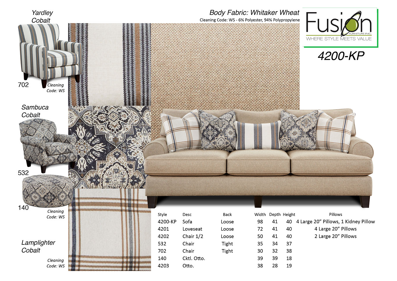 Whitaker Wheat (Revolution) Whitaker Wheat Sofa,Fusion Furniture Inc