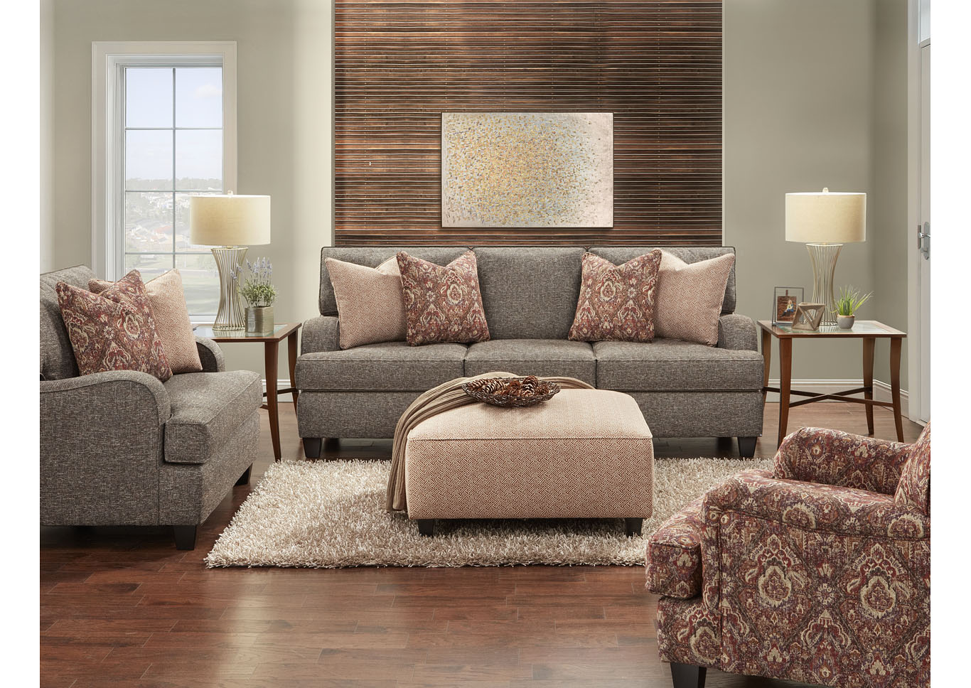 Barnabas Walnut Bridget Rust Cocktail Ottoman,Fusion Furniture Inc