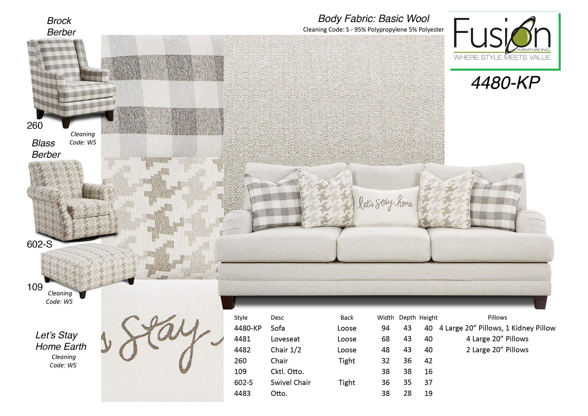Basic Wool (Revolution) Swirl Sofa/w Loveseat,Fusion Furniture Inc