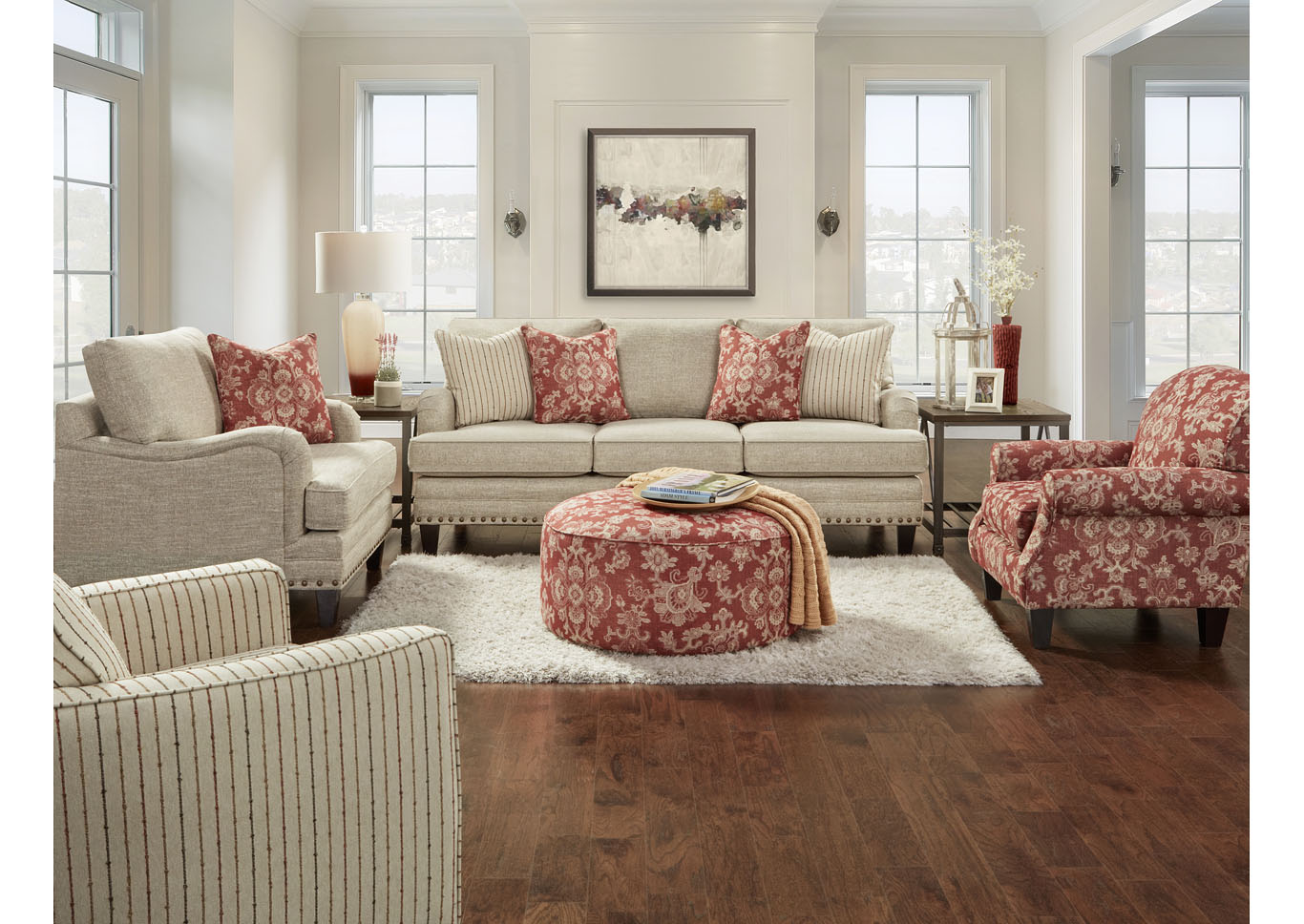 Longevity Muslin Bedoya Pepper Ottoman,Fusion Furniture Inc