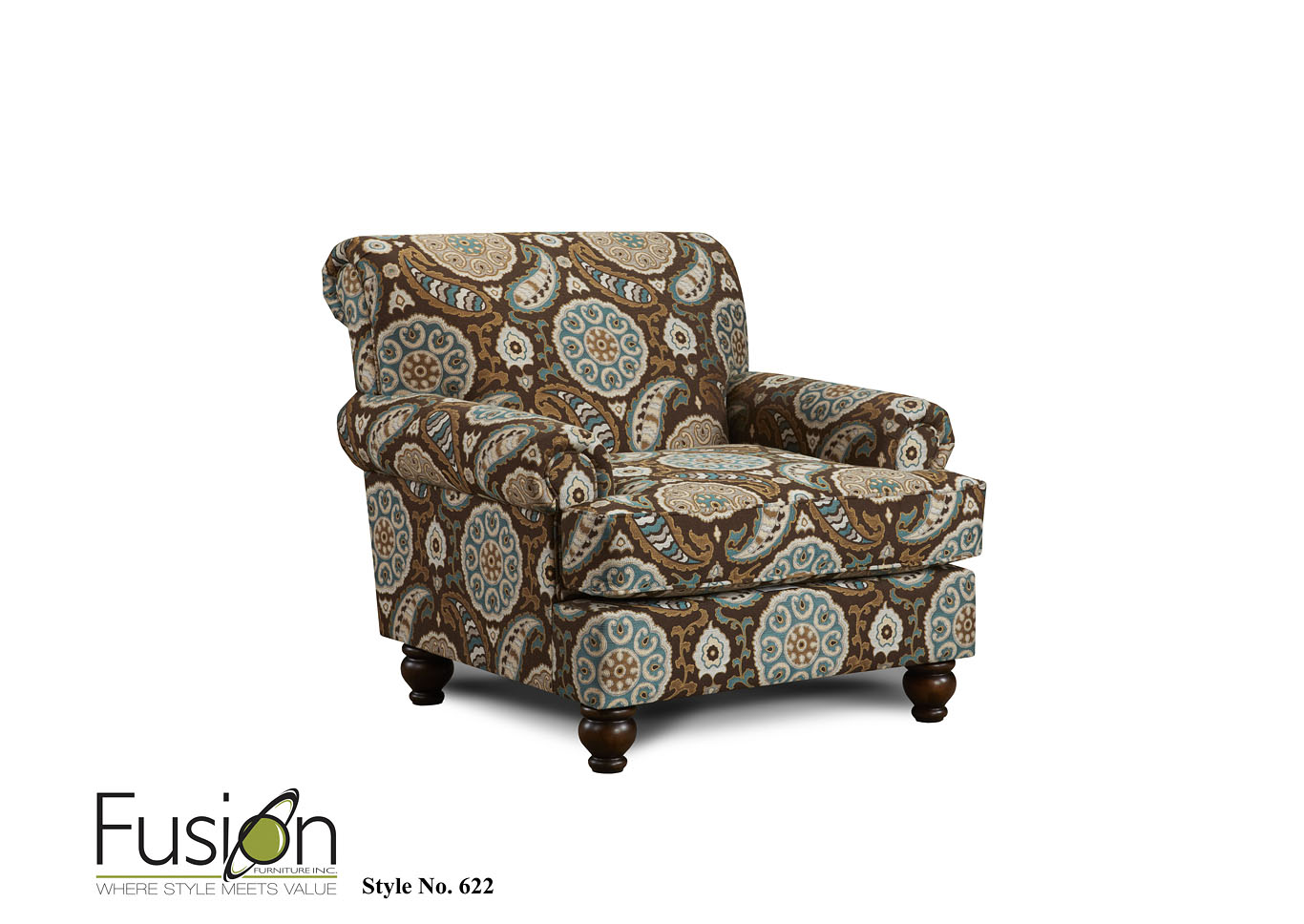 Anna White Linen Artisan Turquoise Chair,Fusion Furniture Inc