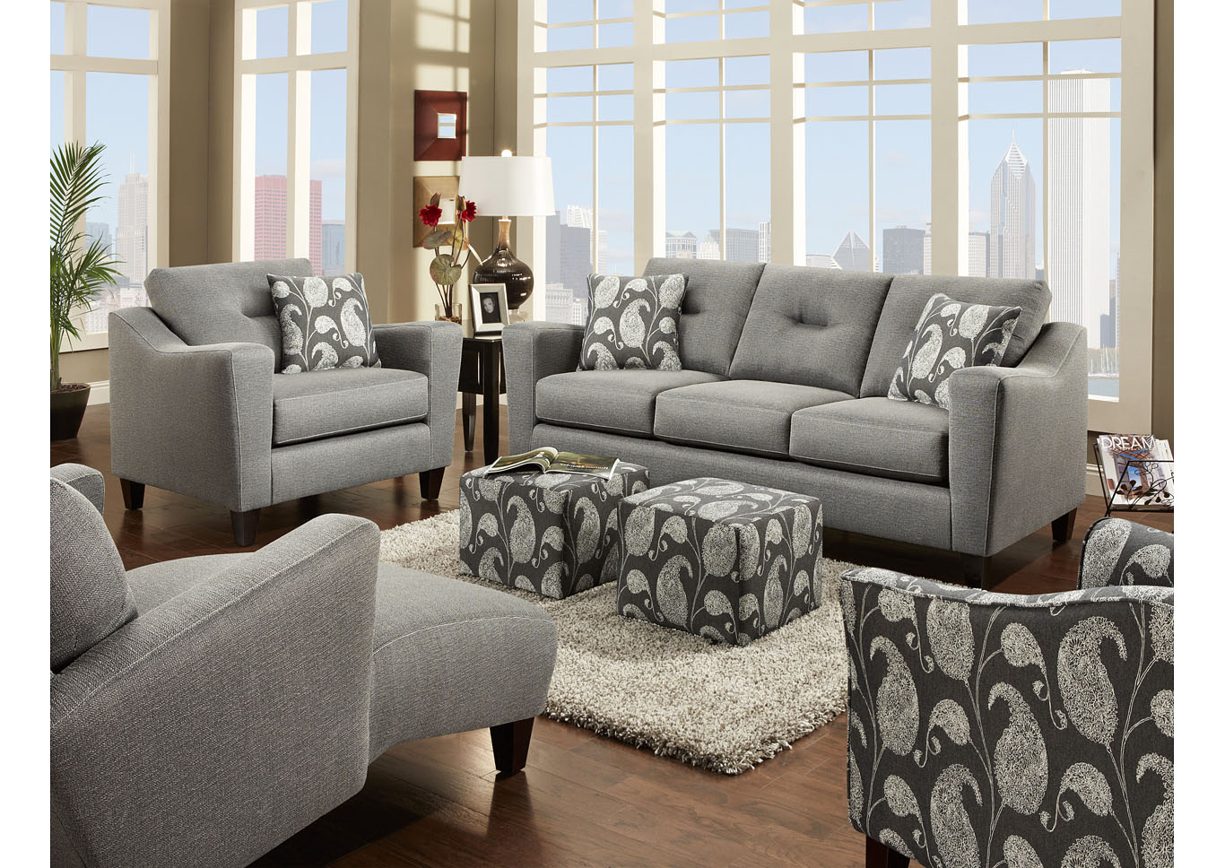 Apex Cinder Gallo Ink Cocktail Ottoman,Fusion Furniture Inc