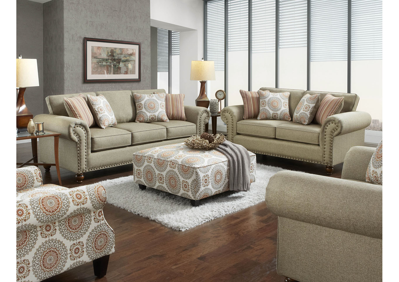 Turino Sisal Turino Sisal Sofa w/Loveseat,Fusion Furniture Inc