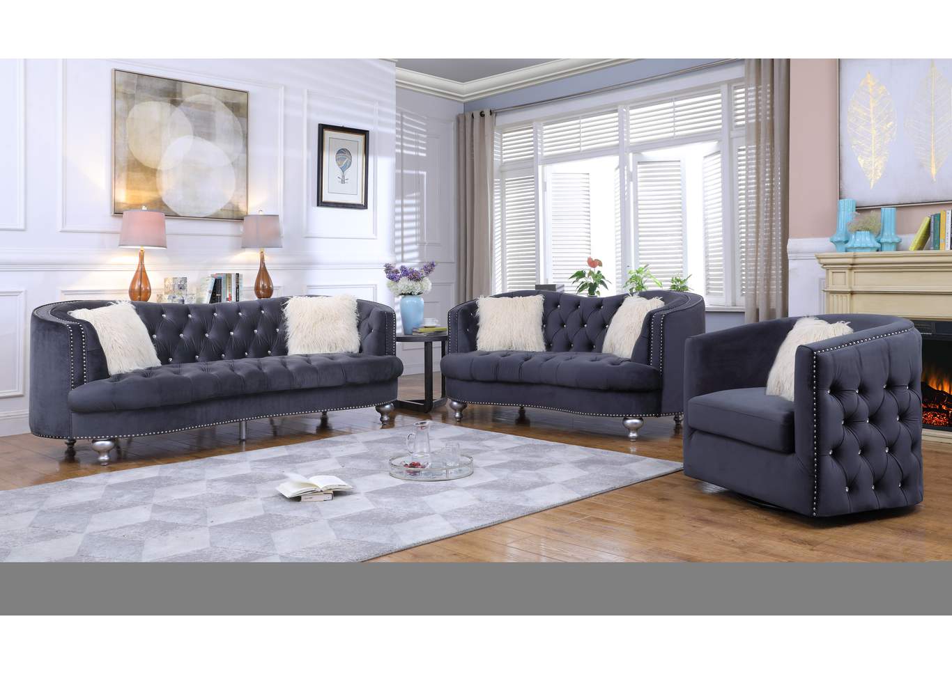 Upholstered Afreen Chair Gray,Galaxy Home Furniture