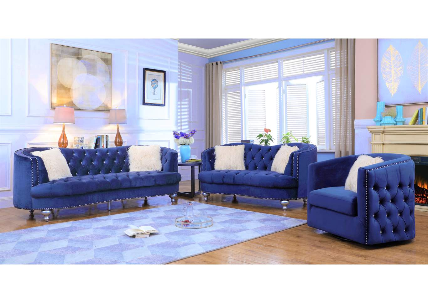 Upholstered Afreen Chair Navy,Galaxy Home Furniture