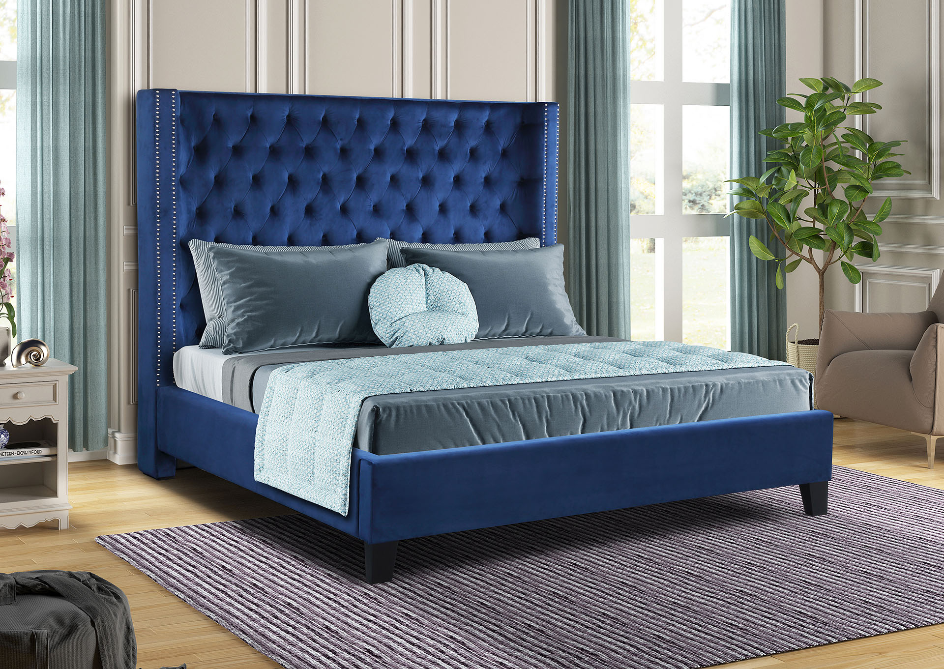 Allen Blue Queen Bed,Galaxy Home Furniture