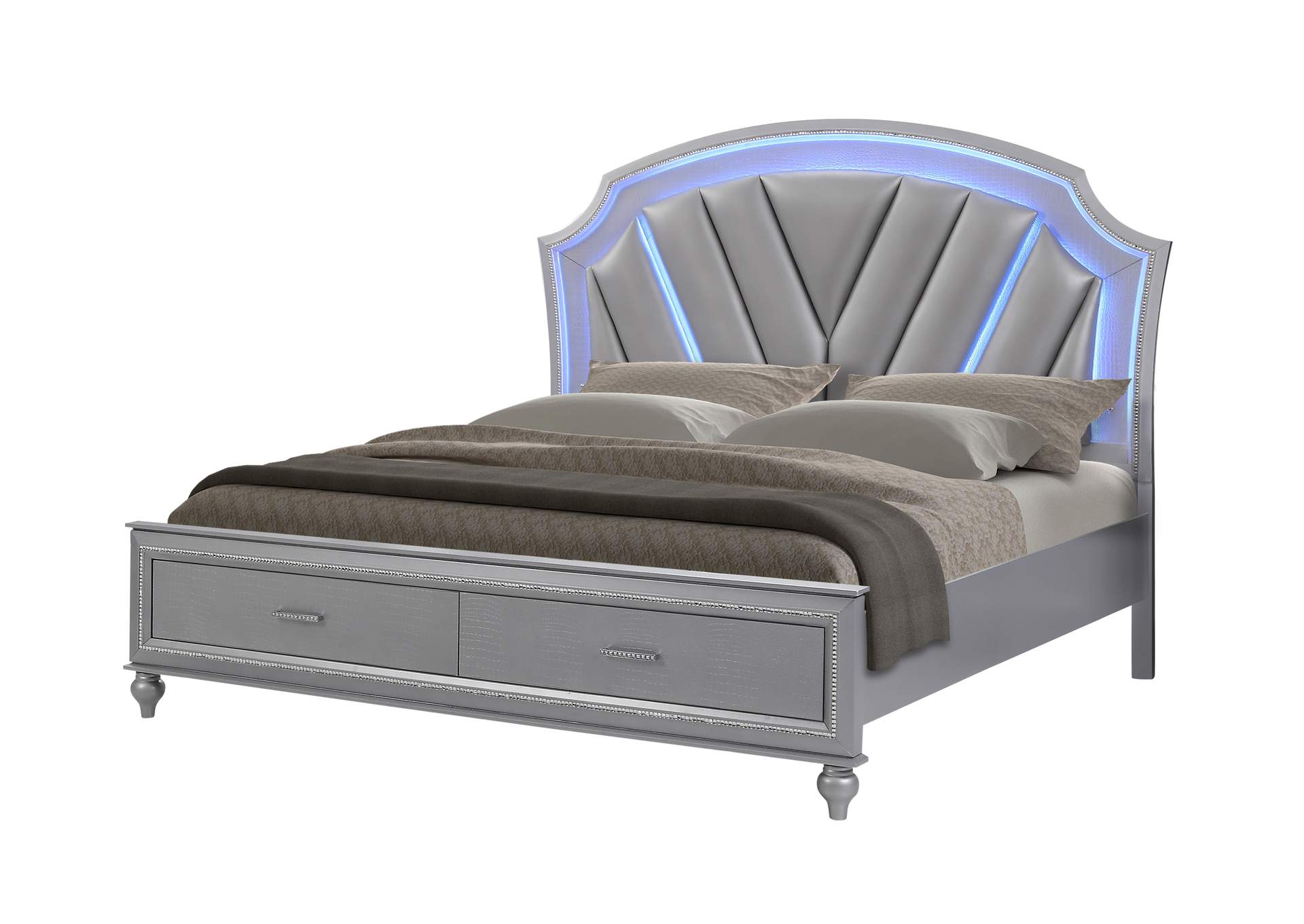 Amber Silver Queen Bed,Galaxy Home Furniture