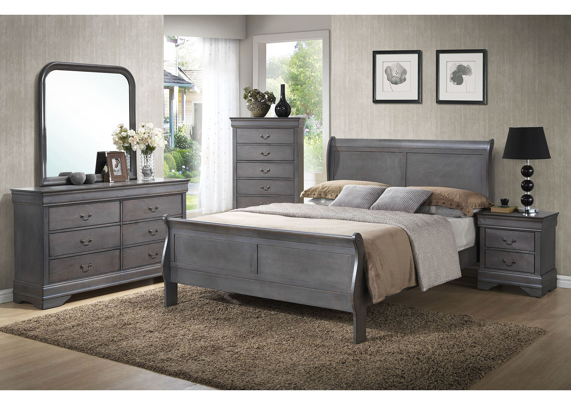 Twin 4-PC (Twin Bed + Dresser + 1 Nightstand + Mirror),Galaxy Home Furniture