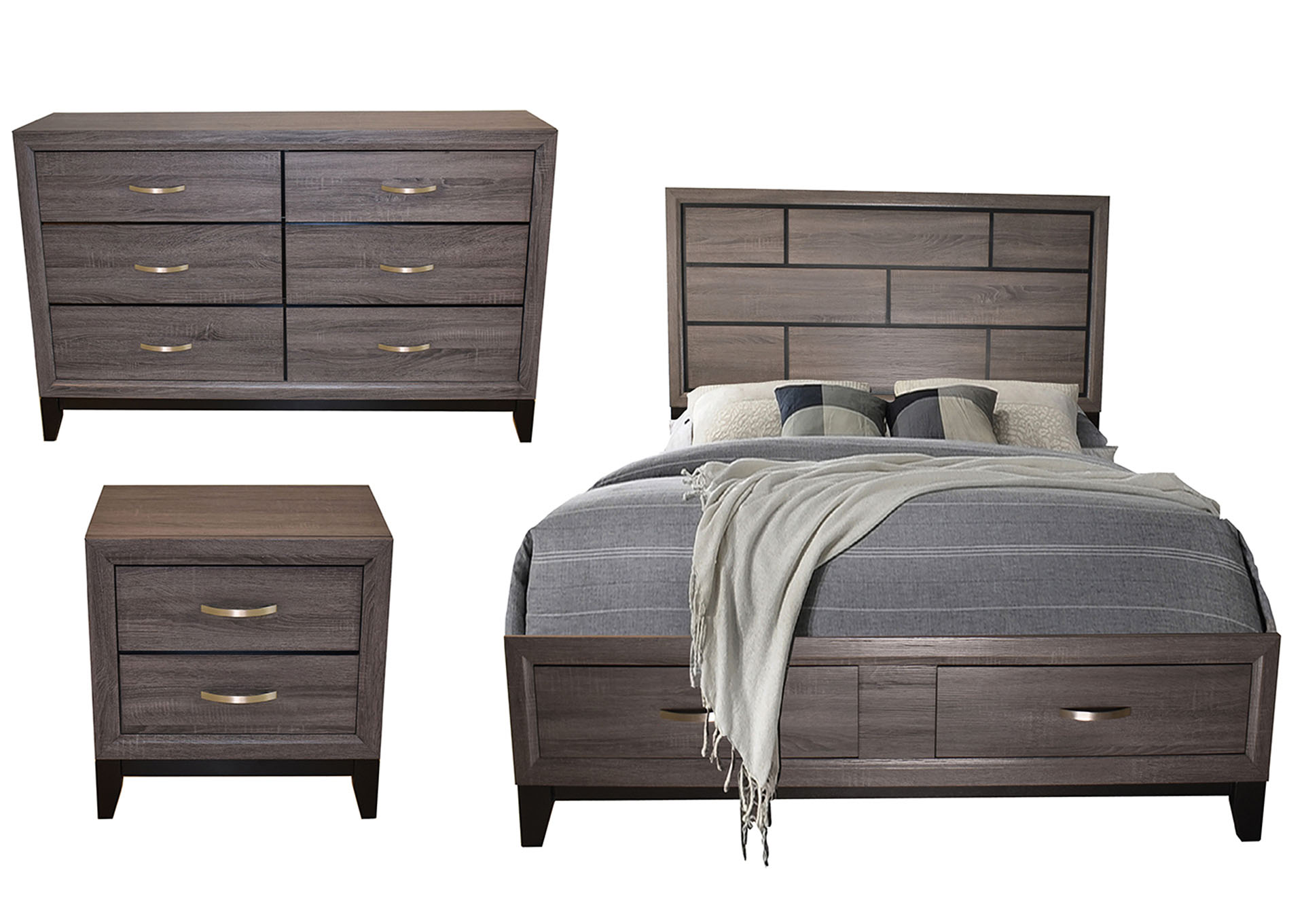 Hudson Gray 4 Piece King Bedroom Set,Galaxy Home Furniture