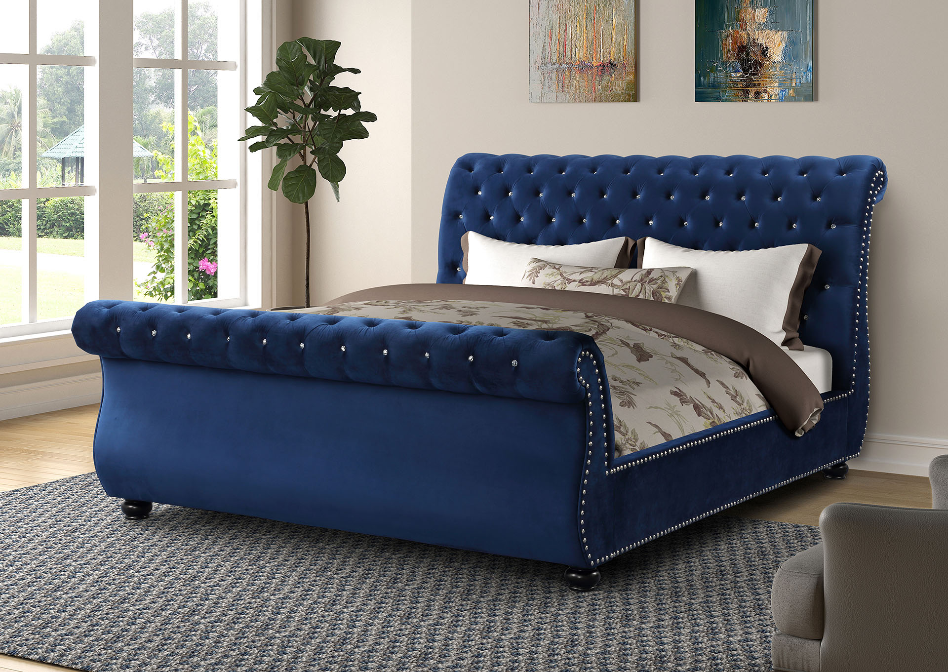 Kendall Blue King Bed,Galaxy Home Furniture