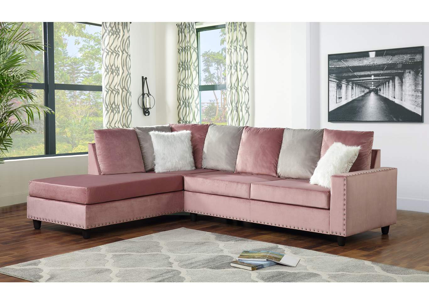 Sectional Sofa Pink,Galaxy Home Furniture