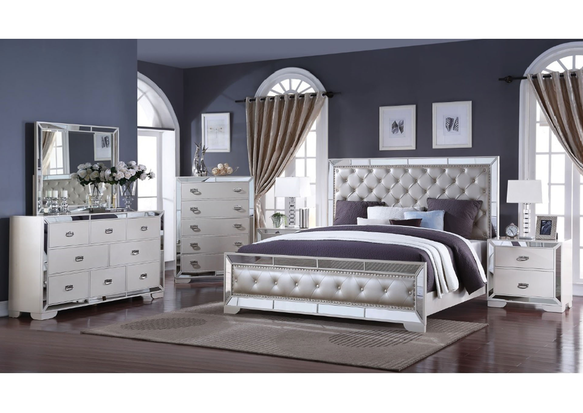 White Monte Carlo King 6 Piece Set King Bed Dresser 2 Nightstand Mirror Chest Amazing Furniture Downtown Norwich Ct