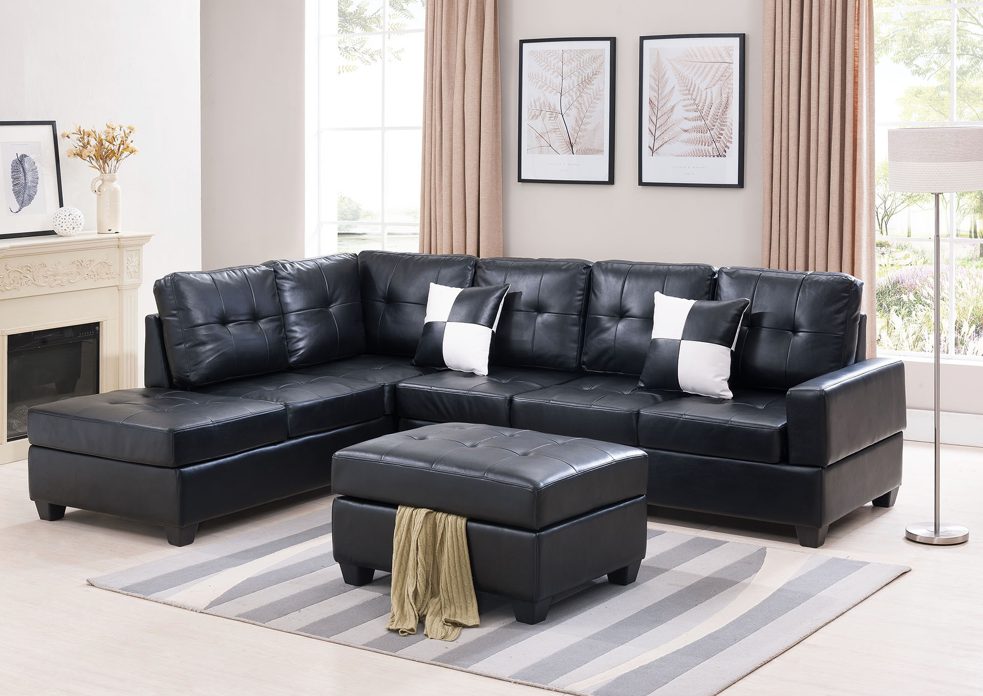 Leslie Black Leslie Ottoman,Galaxy Home Furniture