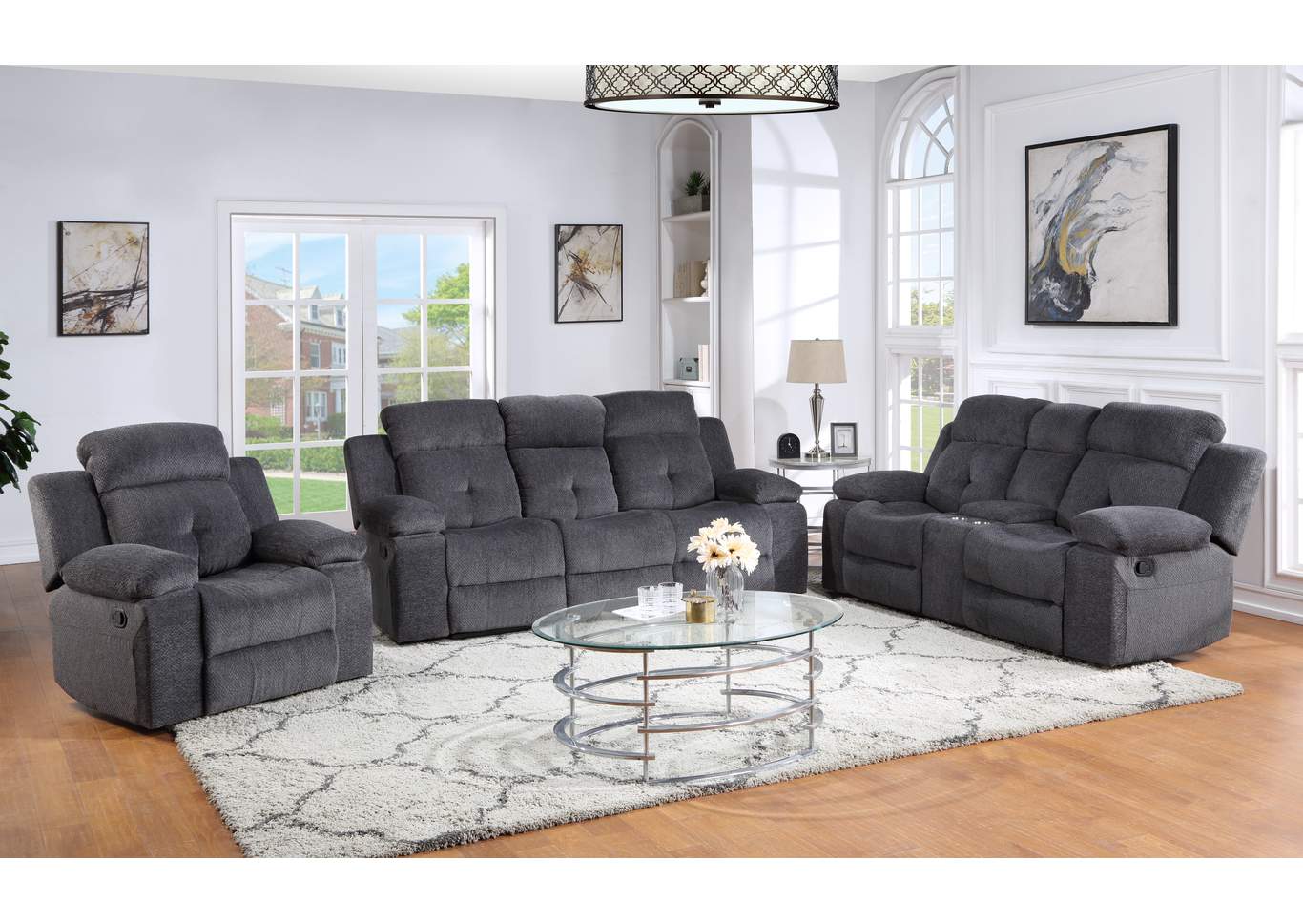Sofa With 2 Recliner+Drop Down Tray,Galaxy Home Furniture