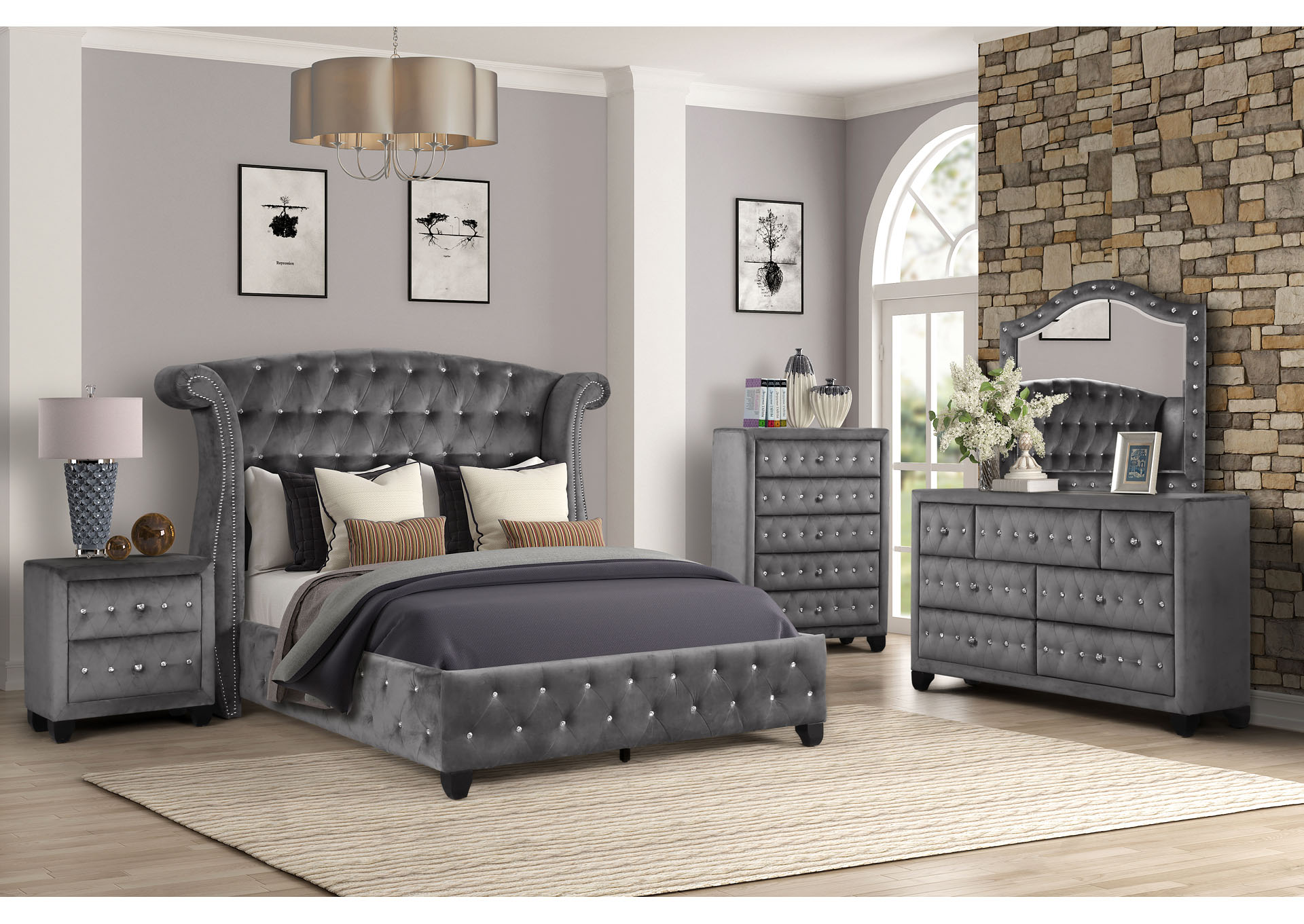 Queen 4 Piece Upholstered Bedroom Set,Galaxy Home Furniture