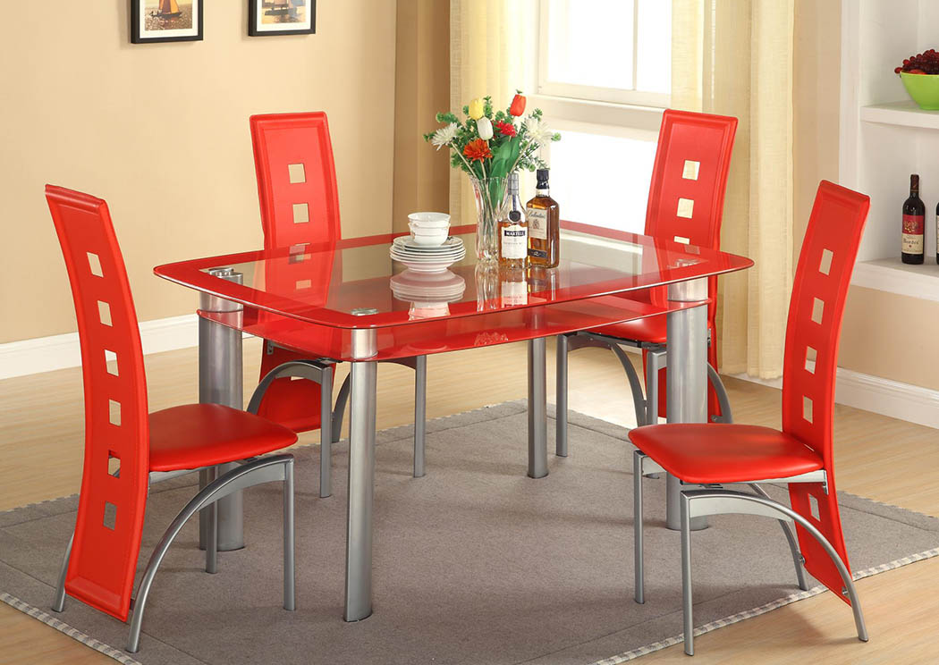 10mm Red Edge Tempered Glass Top, Red Kitchen Table Chairs Set