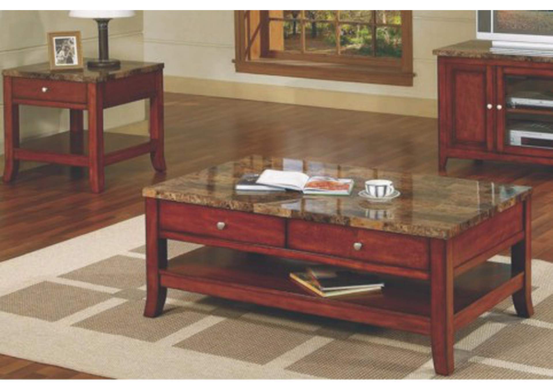 3327E Faux Marble End Table - Cherry,Global Trading